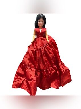 Vintage 7 1/2 Inch Doll with Sleepy Eyes and Red Dress